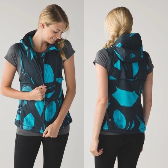 lululemon athletica Jackets & Blazers - Lululemon Black and Teal Patterned Vest - NWOT